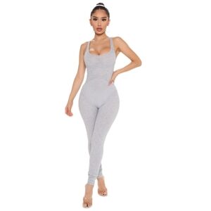 Fashion Nova Sticking Around Ribbed Jumpsuit - Heather Grey